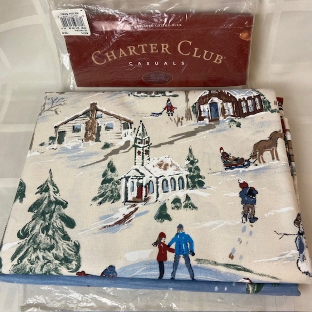 Charter Club Winter Village Christmas Tablecloth 60x104 Brushed Cotton Duck New